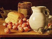 Still Life with Plums, Figs, Bread and Fish-Luis Egidio Melendez-Framed Giclee Print