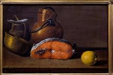 Still Life with a Piece of Salmon, a Lemon and Kitchen Utensils-Luis Egidio Melendez-Giclee Print