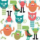 Colorful Cute Robots and Monsters Pattern-Luizavictorya72-Art Print