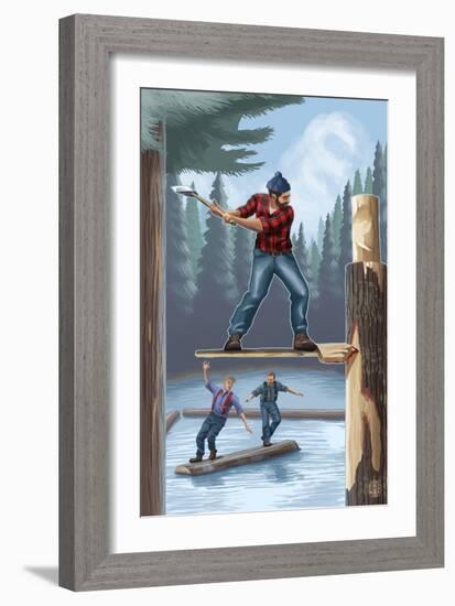 Lumberjack Montage-Lantern Press-Framed Art Print