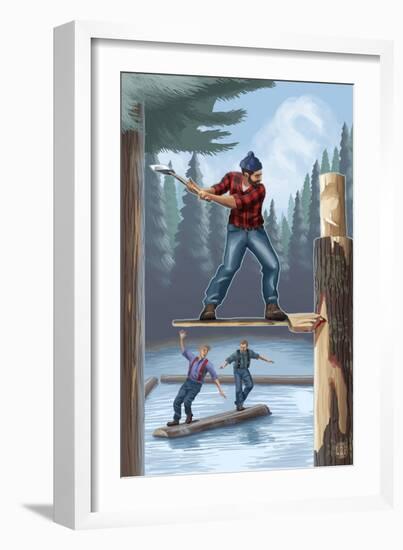 Lumberjack Montage-Lantern Press-Framed Art Print