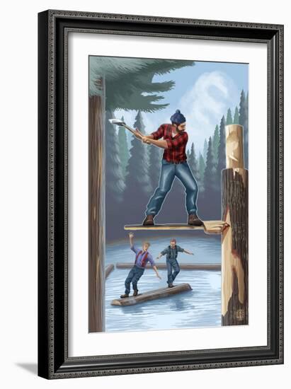 Lumberjack Montage-Lantern Press-Framed Art Print