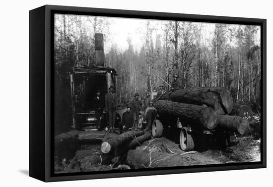 Lumberjacks and Logging Trucks in Cascades Photograph - Cascades, WA-Lantern Press-Framed Stretched Canvas