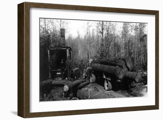 Lumberjacks and Logging Trucks in Cascades Photograph - Cascades, WA-Lantern Press-Framed Art Print