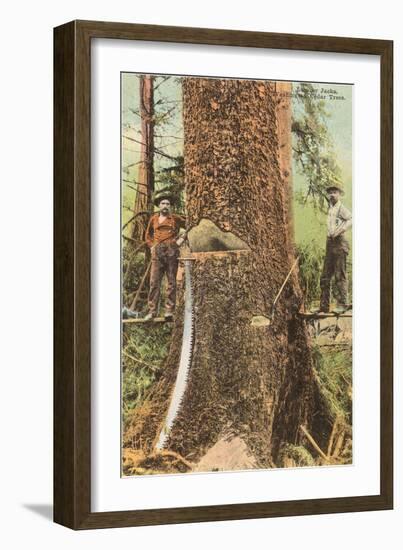 Lumberjacks Felling Cedar, Washington-null-Framed Art Print