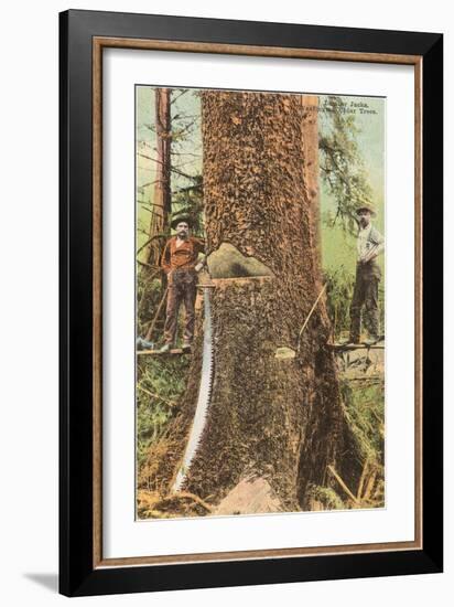 Lumberjacks Felling Cedar, Washington-null-Framed Art Print