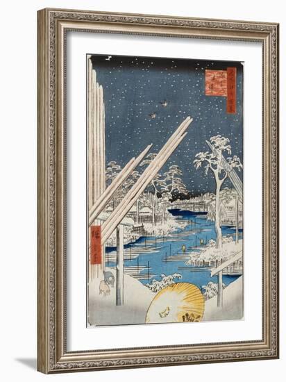 Lumberyards at Fukagawa, from the Series 'One Hundred Views of Famous Places in Edo'-Ando Hiroshige-Framed Giclee Print