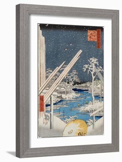 Lumberyards at Fukagawa, from the Series 'One Hundred Views of Famous Places in Edo'-Ando Hiroshige-Framed Giclee Print