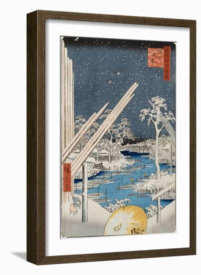 Lumberyards at Fukagawa, from the Series 'One Hundred Views of Famous Places in Edo'-Ando Hiroshige-Framed Giclee Print