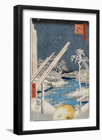 Lumberyards at Fukagawa, from the Series 'One Hundred Views of Famous Places in Edo'-Ando Hiroshige-Framed Giclee Print