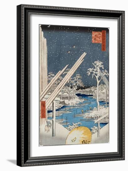 Lumberyards at Fukagawa, from the Series 'One Hundred Views of Famous Places in Edo'-Ando Hiroshige-Framed Giclee Print