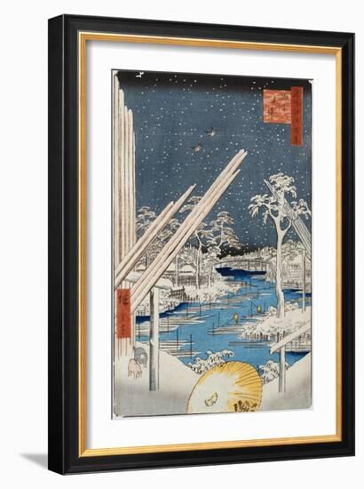 Lumberyards at Fukagawa, from the Series 'One Hundred Views of Famous Places in Edo'-Ando Hiroshige-Framed Giclee Print