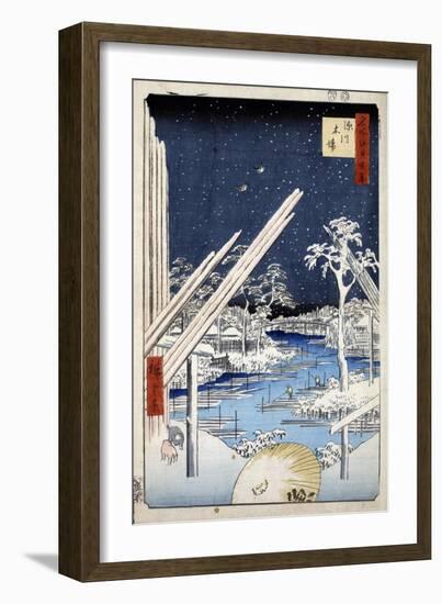 Lumberyards at Fukagawa (One Hundred Famous Views of Ed), 1856-1858-Utagawa Hiroshige-Framed Giclee Print