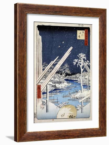 Lumberyards at Fukagawa (One Hundred Famous Views of Ed), 1856-1858-Utagawa Hiroshige-Framed Giclee Print