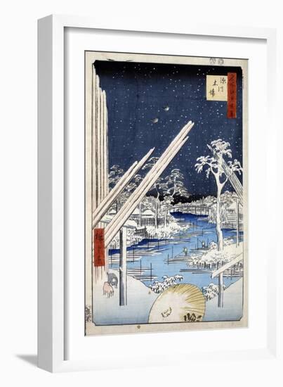 Lumberyards at Fukagawa (One Hundred Famous Views of Ed), 1856-1858-Utagawa Hiroshige-Framed Giclee Print