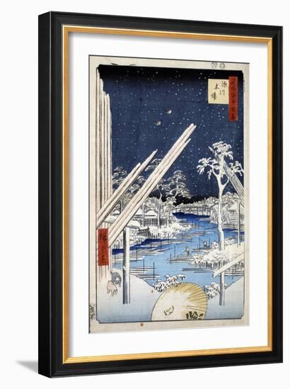 Lumberyards at Fukagawa (One Hundred Famous Views of Ed), 1856-1858-Utagawa Hiroshige-Framed Giclee Print