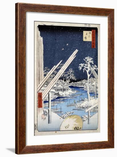 Lumberyards at Fukagawa (One Hundred Famous Views of Ed), 1856-1858-Utagawa Hiroshige-Framed Giclee Print