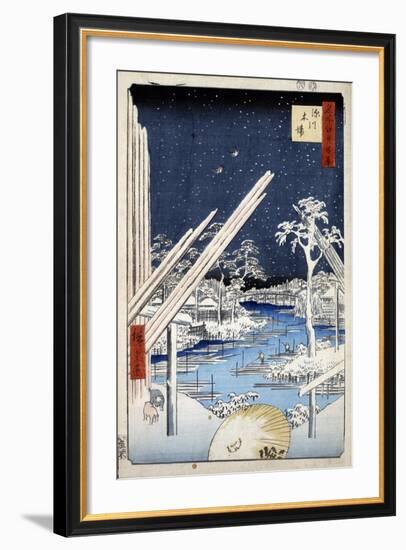 Lumberyards at Fukagawa (One Hundred Famous Views of Ed), 1856-1858-Utagawa Hiroshige-Framed Giclee Print