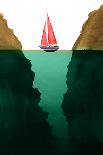 Beautiful Hand Drawn Painting of a Sailboat with a Red Sail-LUMEZIA-Photographic Print