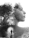Paintography. Double Exposure Portrait Combined with Hand Drawn Painting of a Lonely Person under A-LUMEZIA-Photographic Print