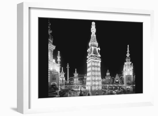 Luna Park at Night in Coney Island-null-Framed Art Print