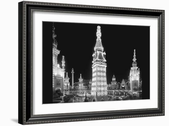 Luna Park at Night in Coney Island-null-Framed Art Print