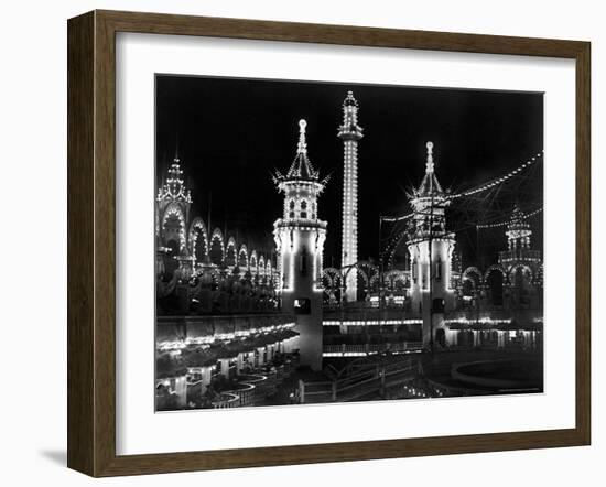 Luna Park, Coney Island, at Night, Lit by Many Lights-Wallace G^ Levison-Framed Photographic Print