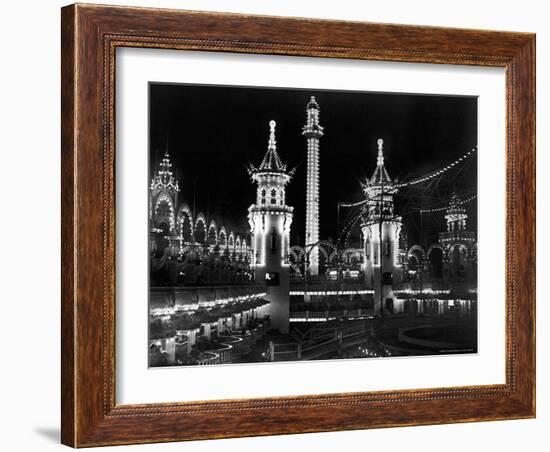 Luna Park, Coney Island, at Night, Lit by Many Lights-Wallace G^ Levison-Framed Photographic Print