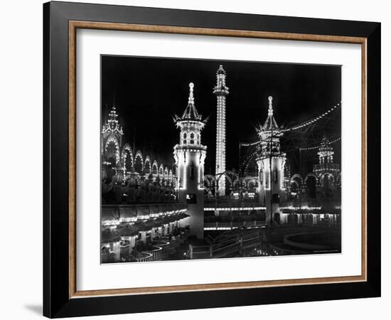 Luna Park, Coney Island, at Night, Lit by Many Lights-Wallace G^ Levison-Framed Photographic Print