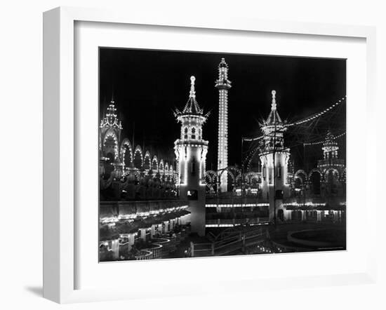 Luna Park, Coney Island, at Night, Lit by Many Lights-Wallace G^ Levison-Framed Photographic Print