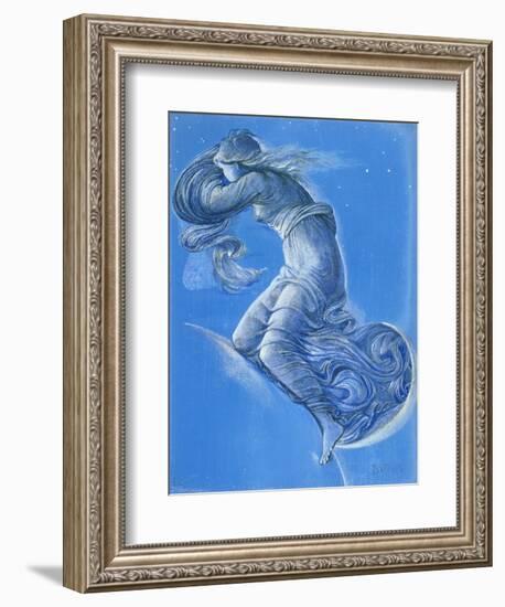 Luna (W/C, Bodycolour, Pencil and Silver Paint on Linen)-Edward Burne-Jones-Framed Giclee Print