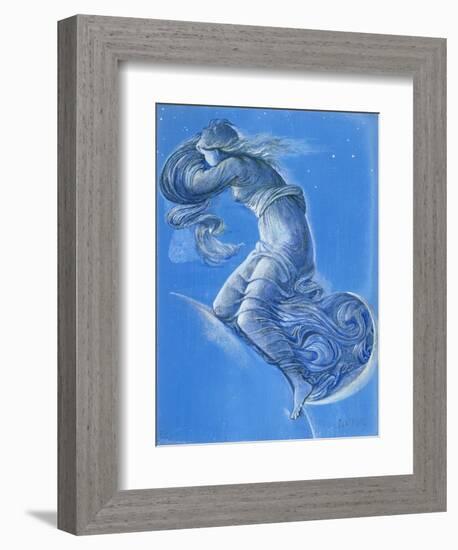 Luna (W/C, Bodycolour, Pencil and Silver Paint on Linen)-Edward Burne-Jones-Framed Giclee Print