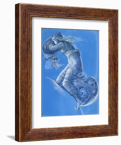 Luna (W/C, Bodycolour, Pencil and Silver Paint on Linen)-Edward Burne-Jones-Framed Giclee Print