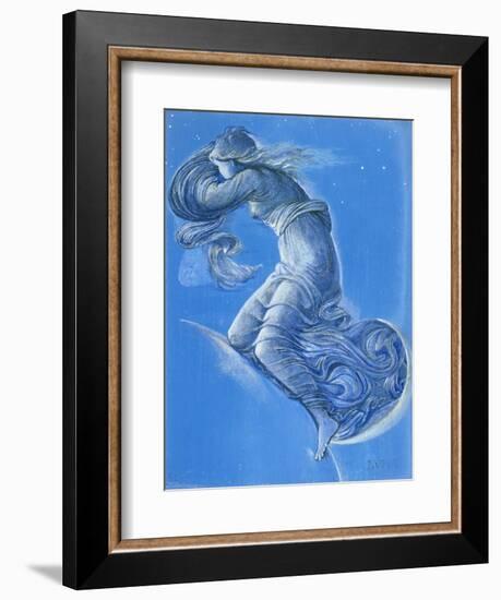 Luna (W/C, Bodycolour, Pencil and Silver Paint on Linen)-Edward Burne-Jones-Framed Giclee Print