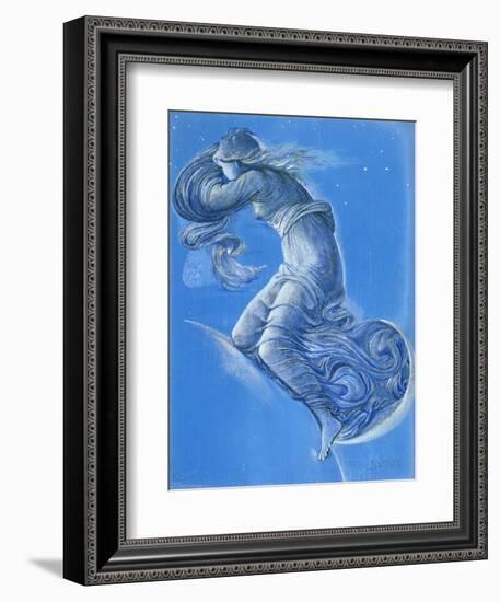 Luna (W/C, Bodycolour, Pencil and Silver Paint on Linen)-Edward Burne-Jones-Framed Giclee Print