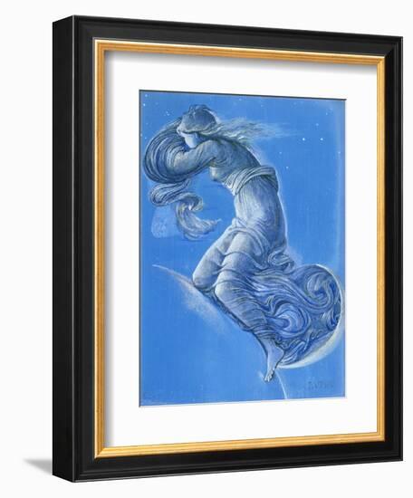 Luna (W/C, Bodycolour, Pencil and Silver Paint on Linen)-Edward Burne-Jones-Framed Giclee Print