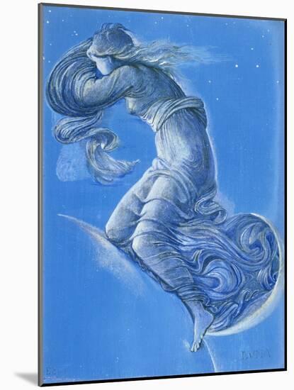 Luna (W/C, Bodycolour, Pencil and Silver Paint on Linen)-Edward Burne-Jones-Mounted Giclee Print