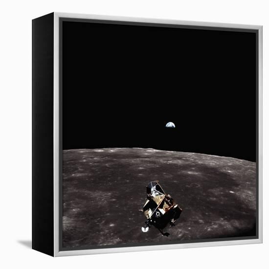 Lunar Module, Earth, and Moon-Michael Collins-Framed Premier Image Canvas