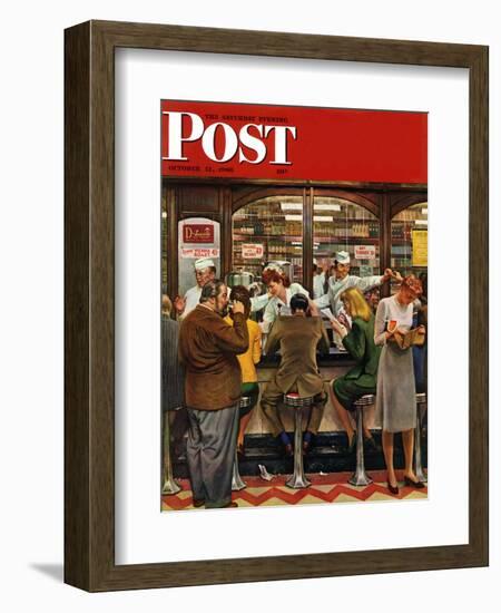 "Lunch Counter," Saturday Evening Post Cover, October 12, 1946-John Falter-Framed Giclee Print