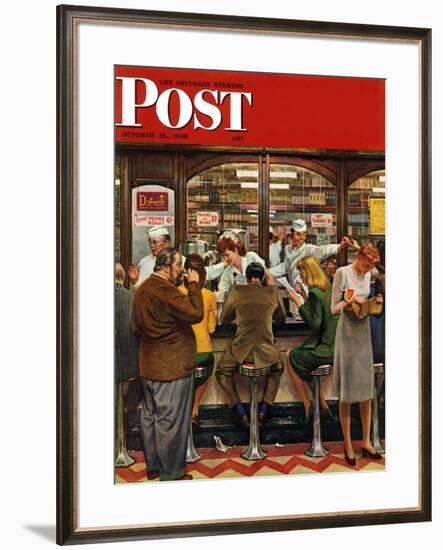 "Lunch Counter," Saturday Evening Post Cover, October 12, 1946-John Falter-Framed Giclee Print