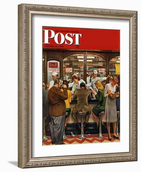 "Lunch Counter," Saturday Evening Post Cover, October 12, 1946-John Falter-Framed Giclee Print