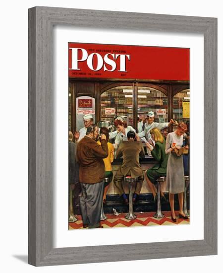 "Lunch Counter," Saturday Evening Post Cover, October 12, 1946-John Falter-Framed Giclee Print