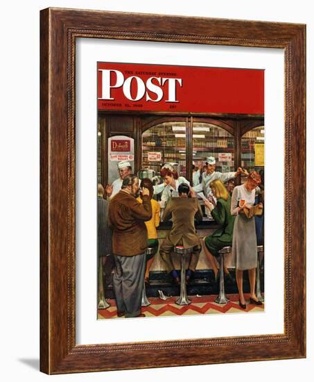 "Lunch Counter," Saturday Evening Post Cover, October 12, 1946-John Falter-Framed Giclee Print