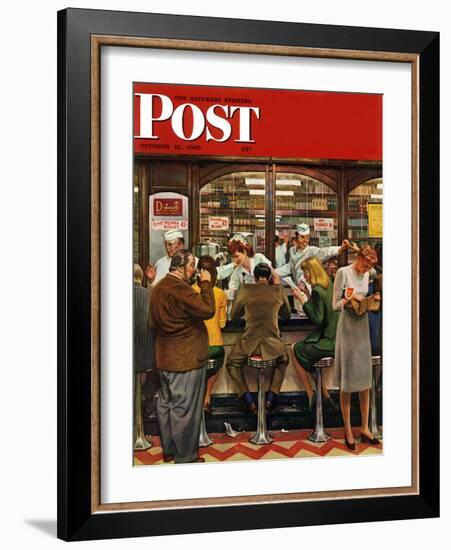 "Lunch Counter," Saturday Evening Post Cover, October 12, 1946-John Falter-Framed Giclee Print