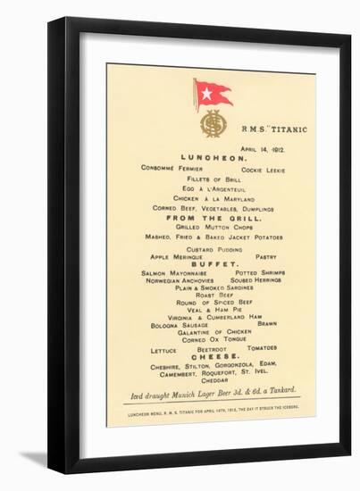 Lunch Menu on the Titanic-null-Framed Art Print