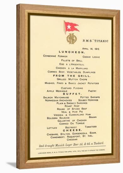 Lunch Menu on the Titanic-null-Framed Stretched Canvas