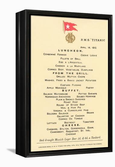 Lunch Menu on the Titanic-null-Framed Stretched Canvas