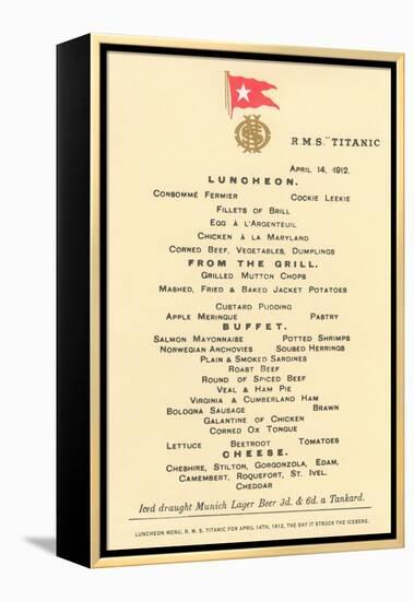 Lunch Menu on the Titanic-null-Framed Stretched Canvas