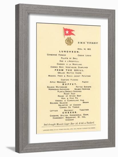Lunch Menu on the Titanic-null-Framed Premium Giclee Print