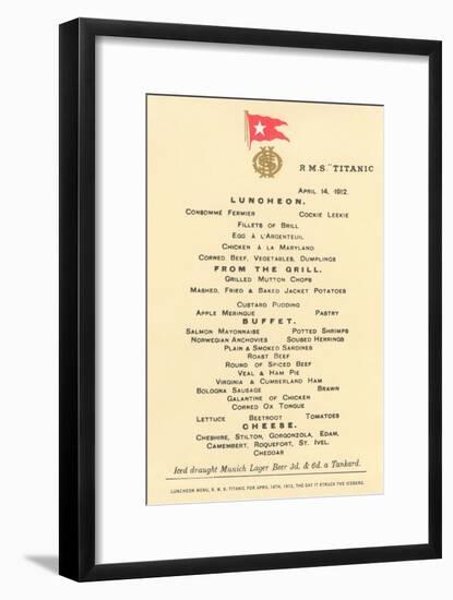 Lunch Menu on the Titanic-null-Framed Premium Giclee Print